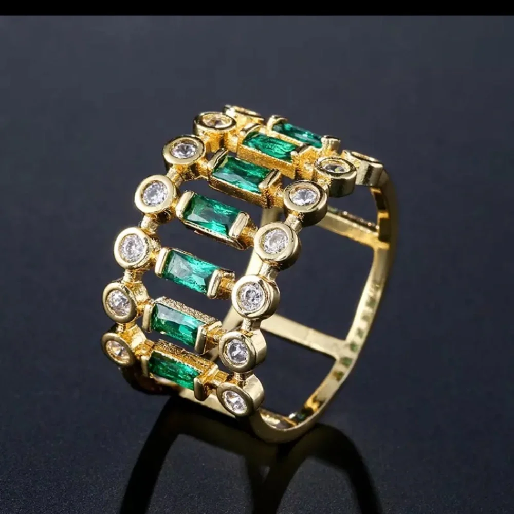 Gold plated emerald crystals ring size 7